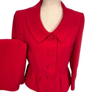 Tahari Arthur S Levine Skirt Suit Womens 6 Red Peplum Belt Professional Holiday